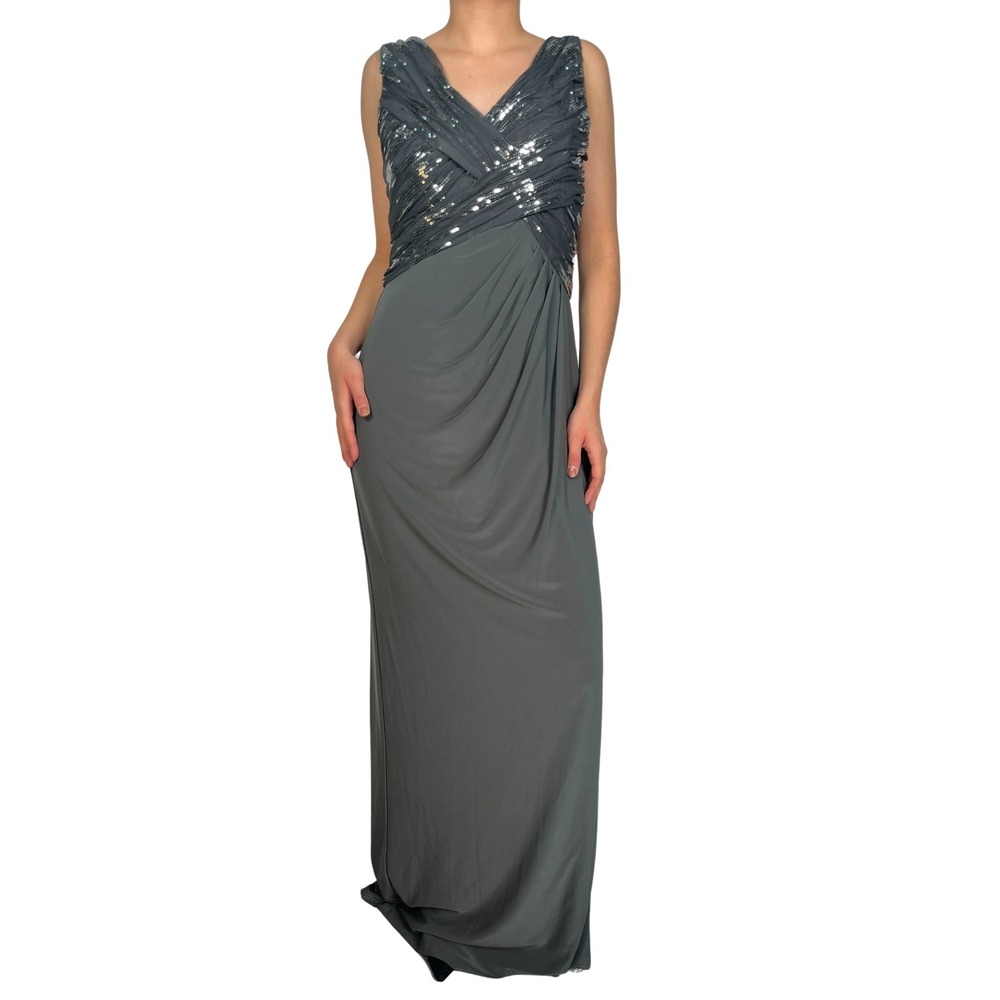 Lauren Ralph Lauren Evening Gown Women 4 Black Sequin Bodice Draped Maxi‎ Dress